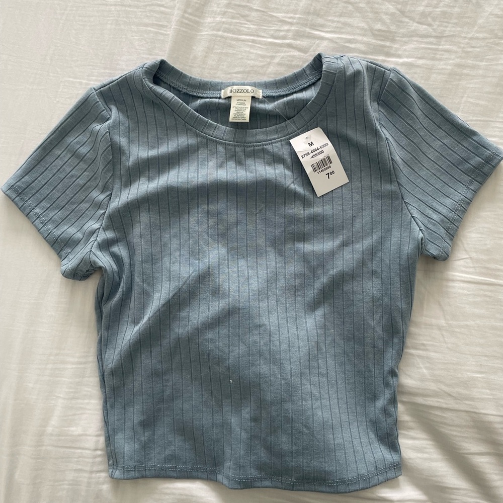 light blue crop top